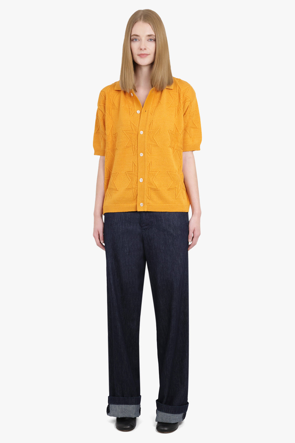 STARFISH JACQUARD HALF KNIT CARDIGAN | ORANGE - 3