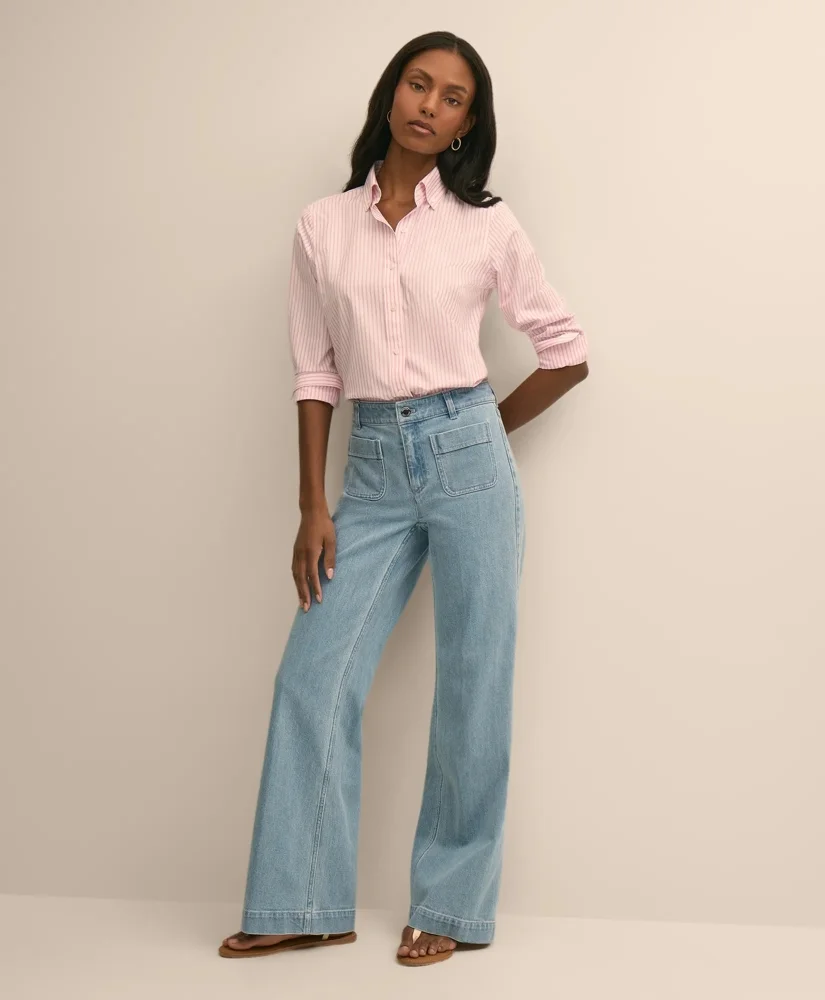 Cotton-Blend Patch Pocket Flare Jeans - 1