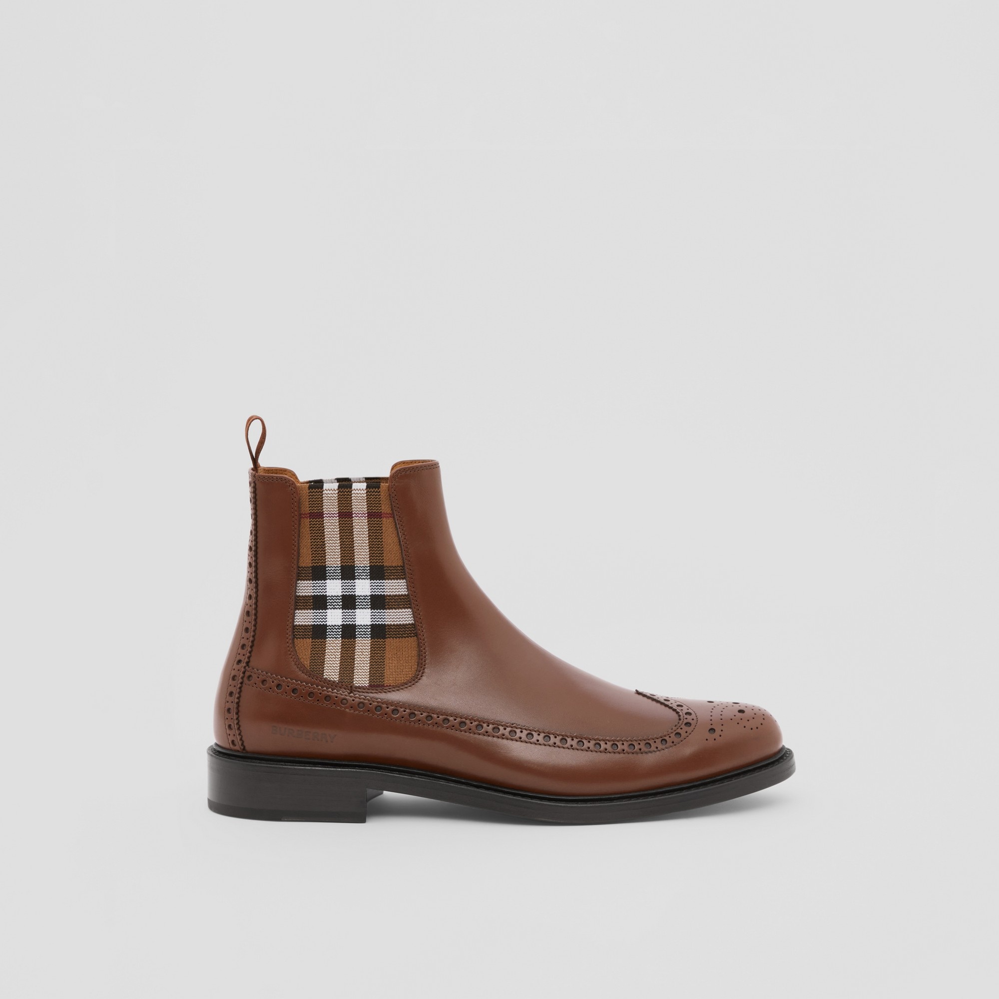 Vintage Check Detail Leather Chelsea Boots - 1