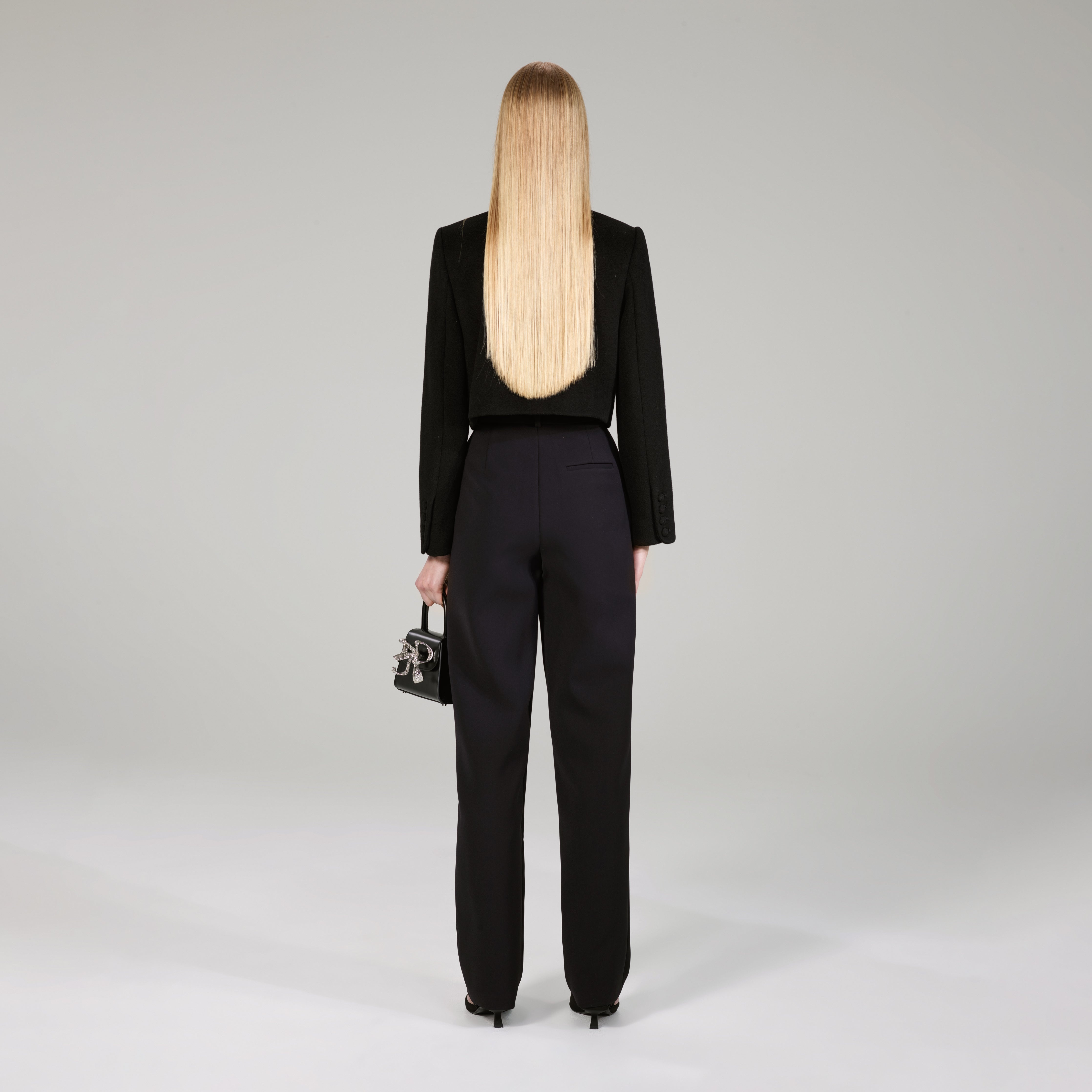 Black Crepe Crop Jacket - 3