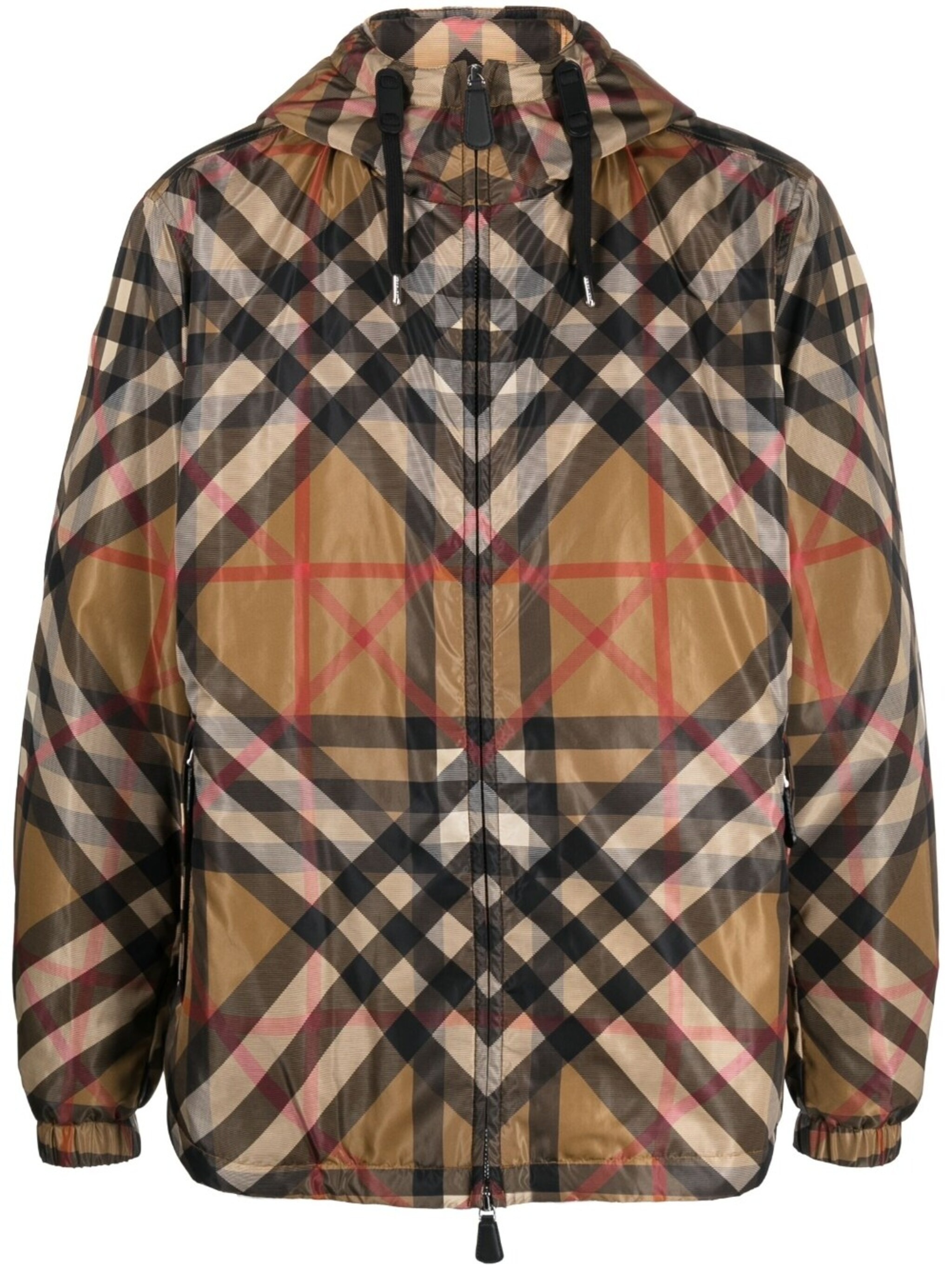 plaid drawstring hooded jacket - 1