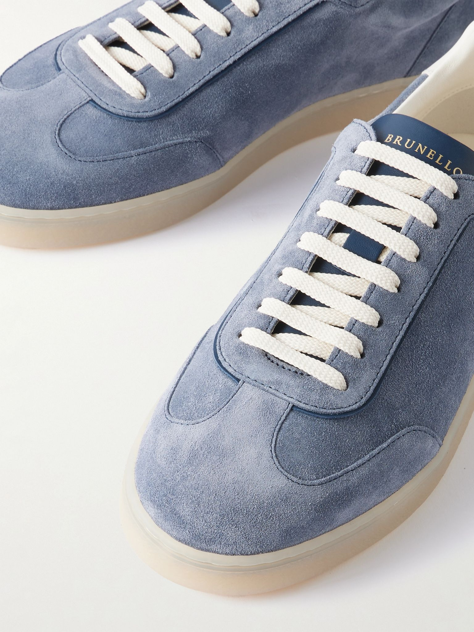 Leather-Trimmed Suede Sneakers Blue - 5