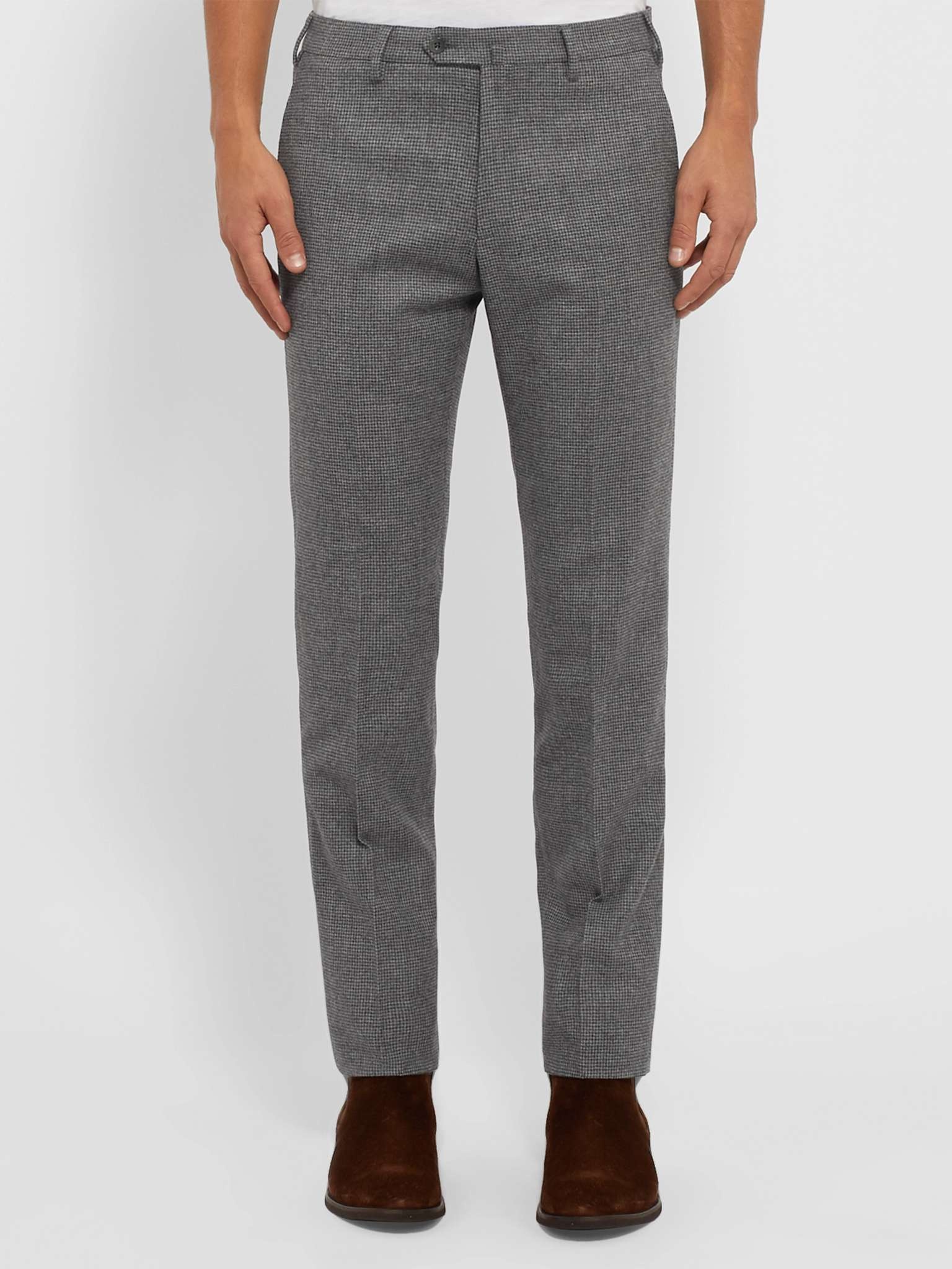 Grey Slim-Fit Puppytooth Virgin Wool and Cashmere-Blend Trousers - 4