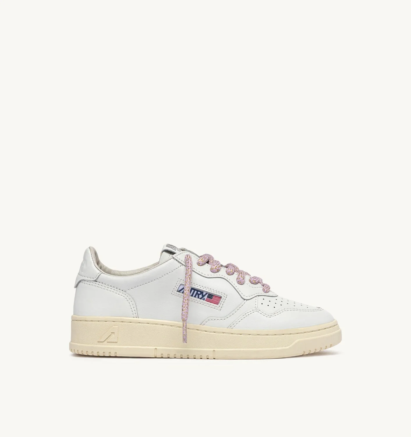 MEDALIST LOW SNEAKERS IN WHITE LEATHER WITH ORCHID LUREX DETAILS - 1