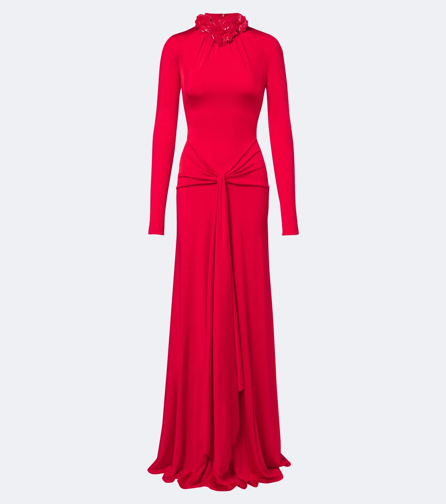 Draped floral-appliqué gown - 1