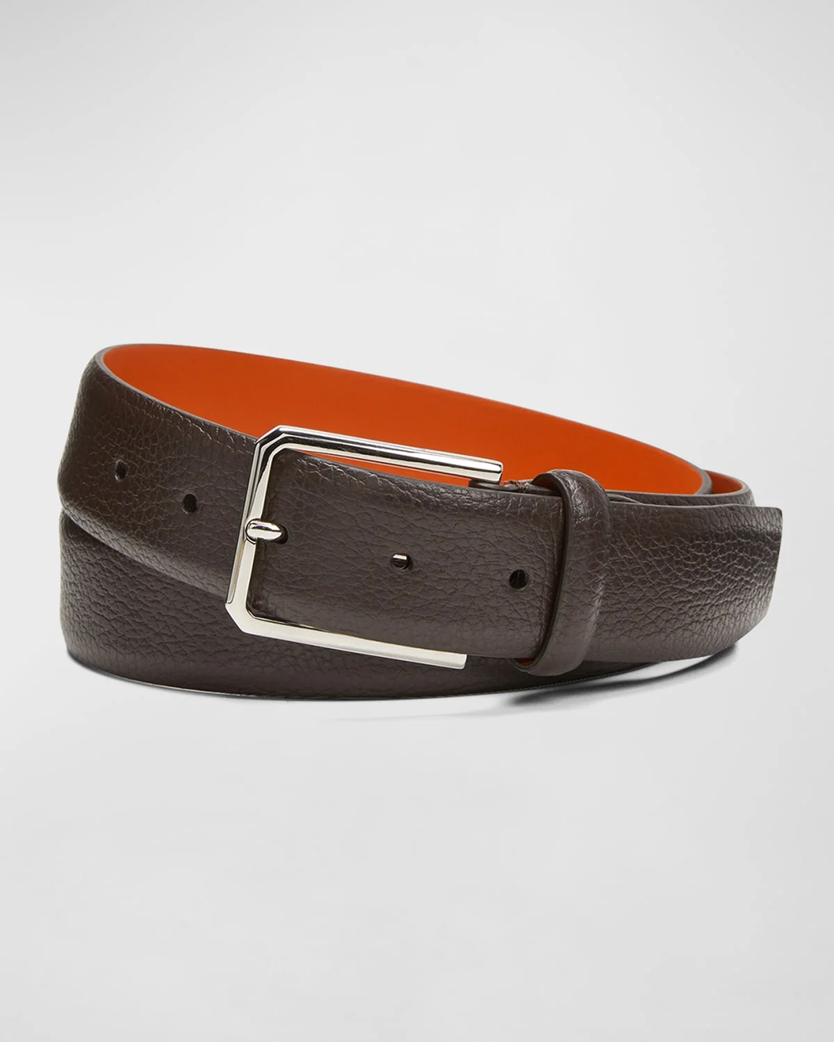 Men's Rectangle Buckle Grained Leather Belt - 1