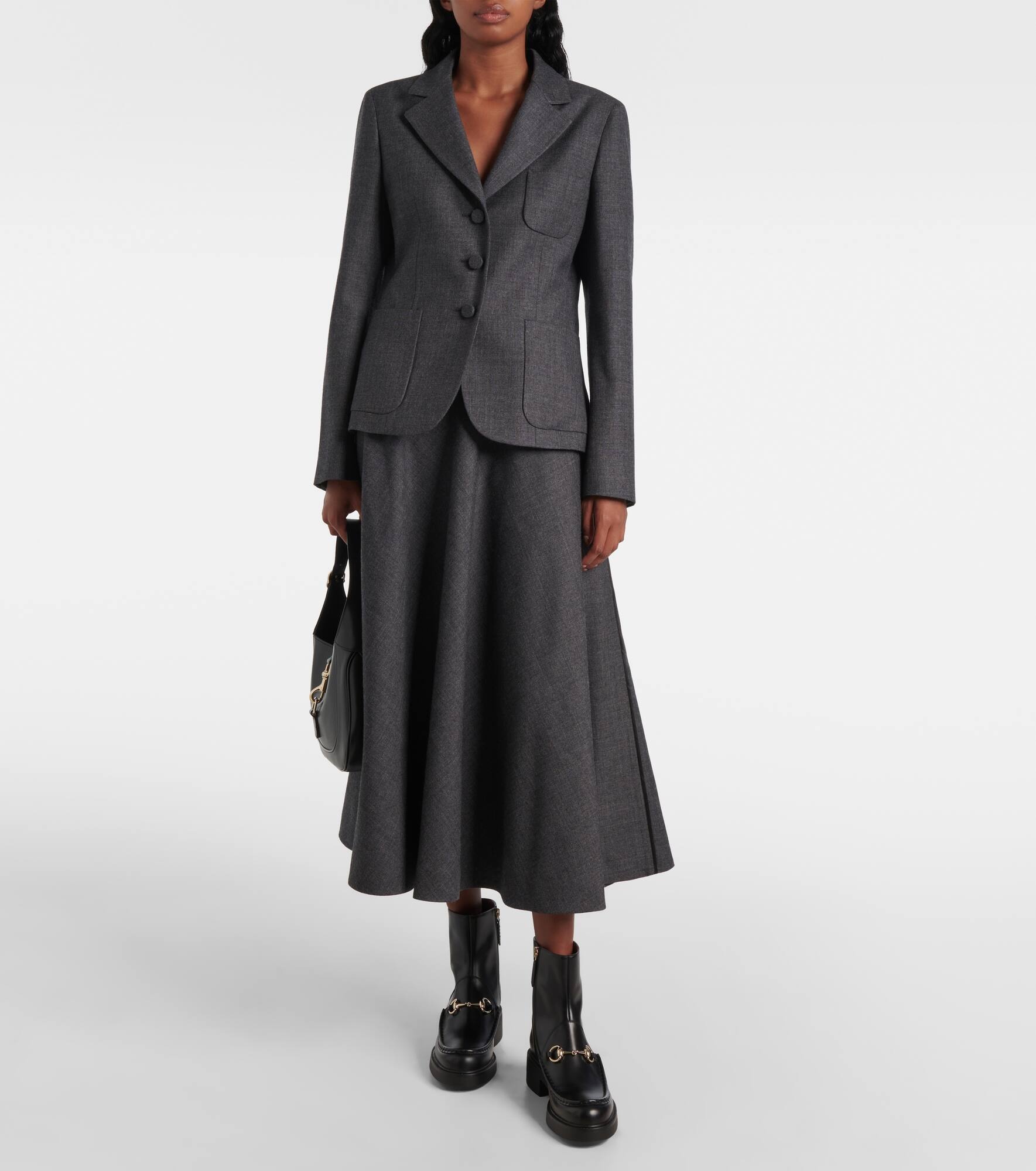 Double G belted wool grisaille blazer - 7