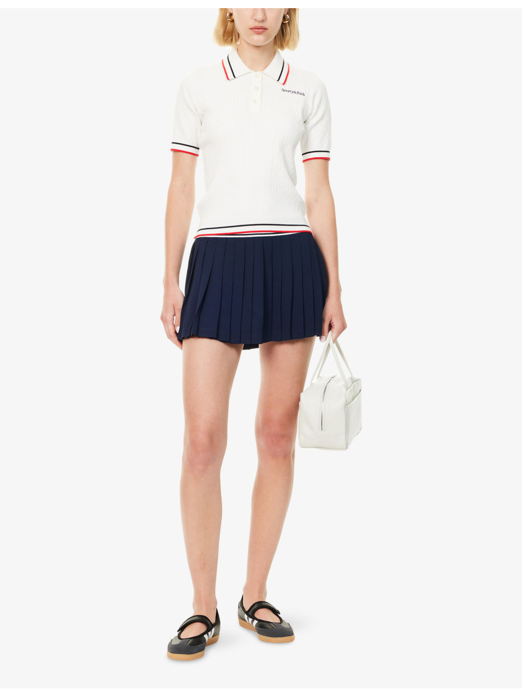Serif Logo Mini Cable-Knit Polo Shirt - 2