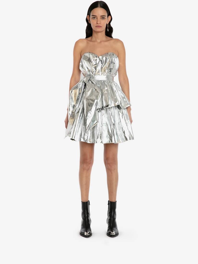 Gathered Mini Skirt in Silver - 2