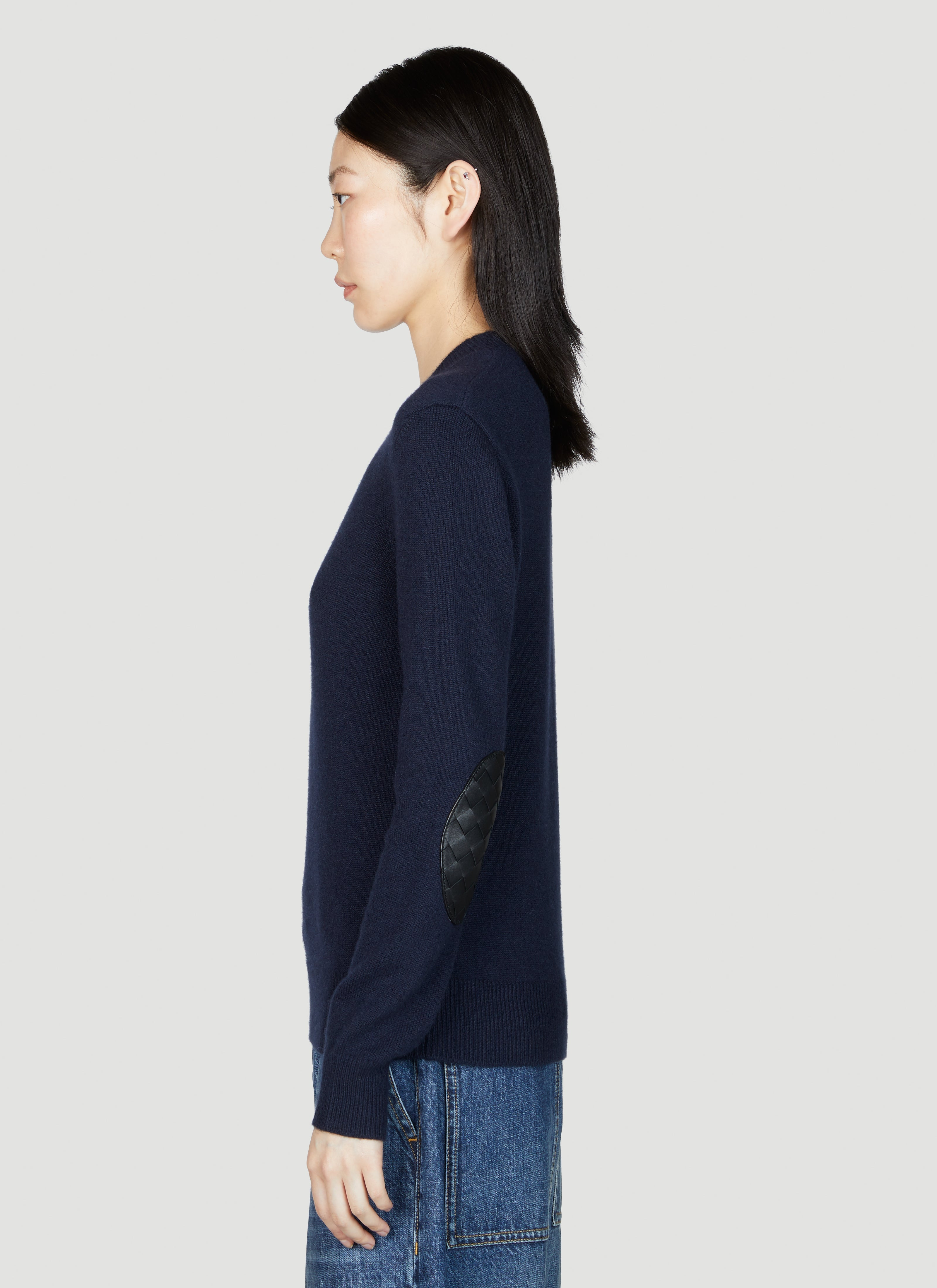 Bottega Veneta Women Leather Elbows Cashmere Sweater - 3