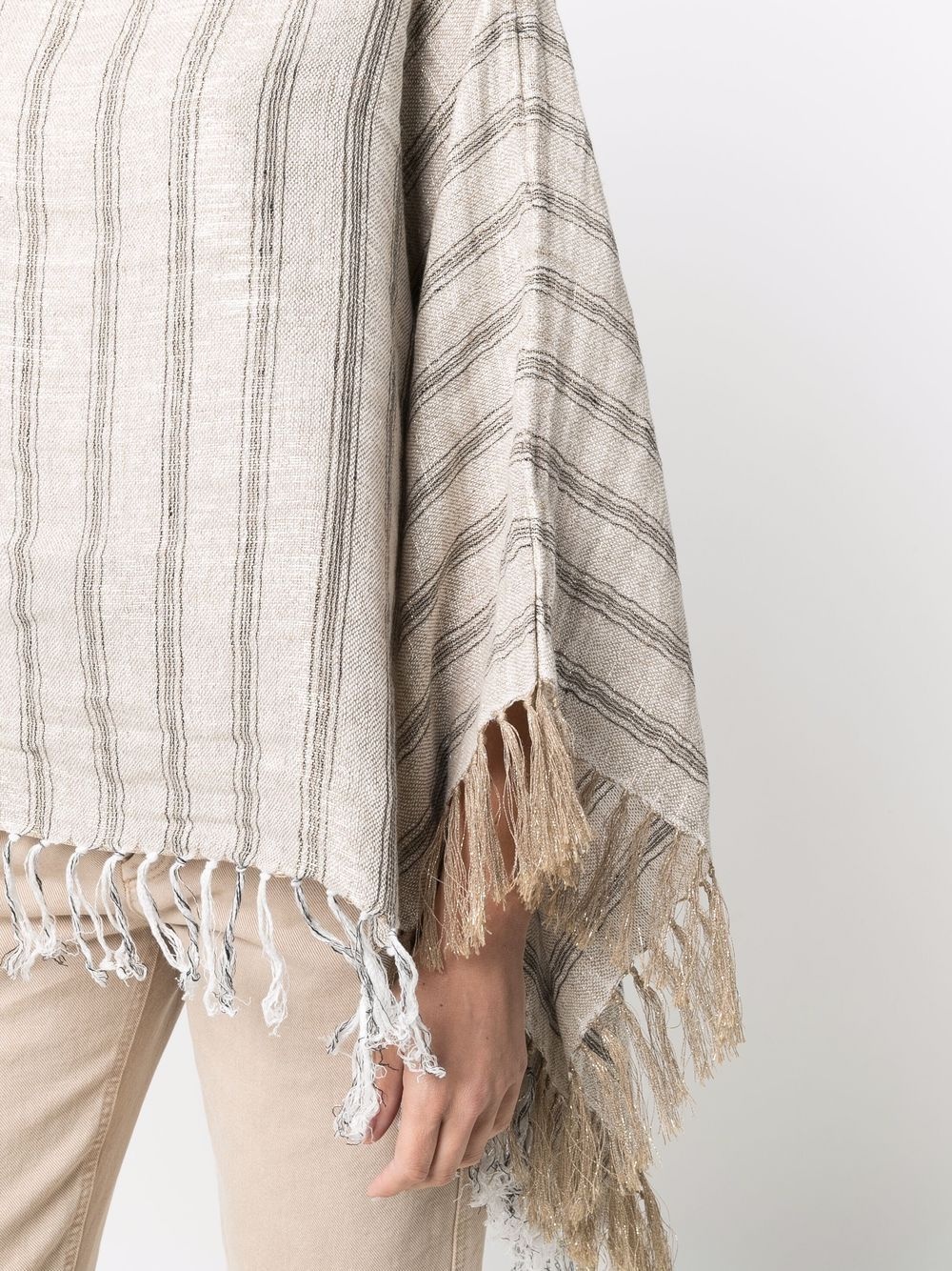 striped tassel-trim poncho - 5