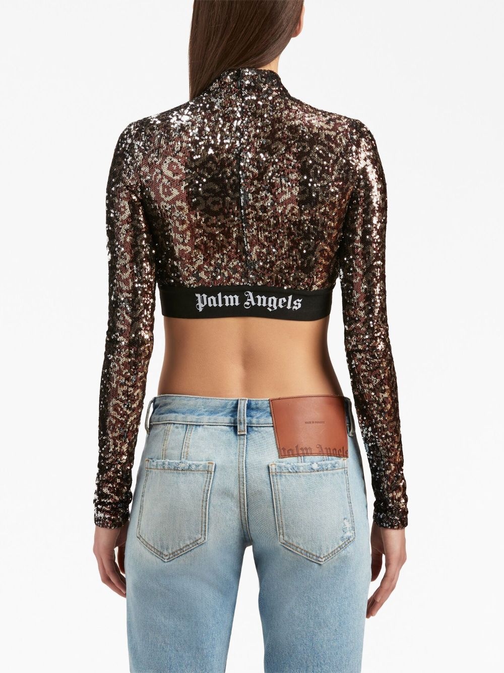 logo-strap sequin cropped top - 5