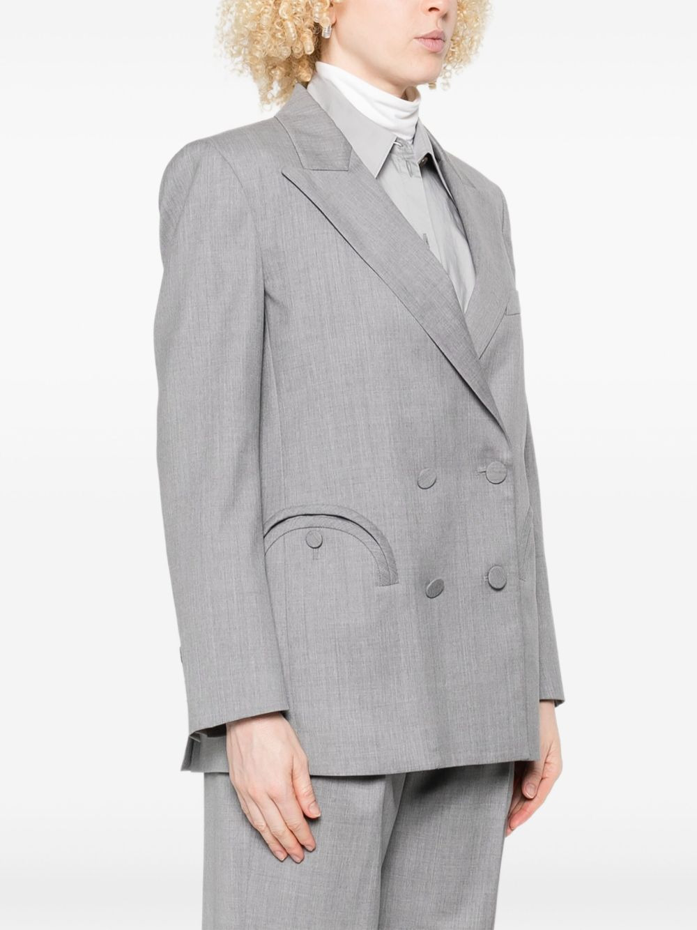 double-breasted curved-pocket blazer - 3