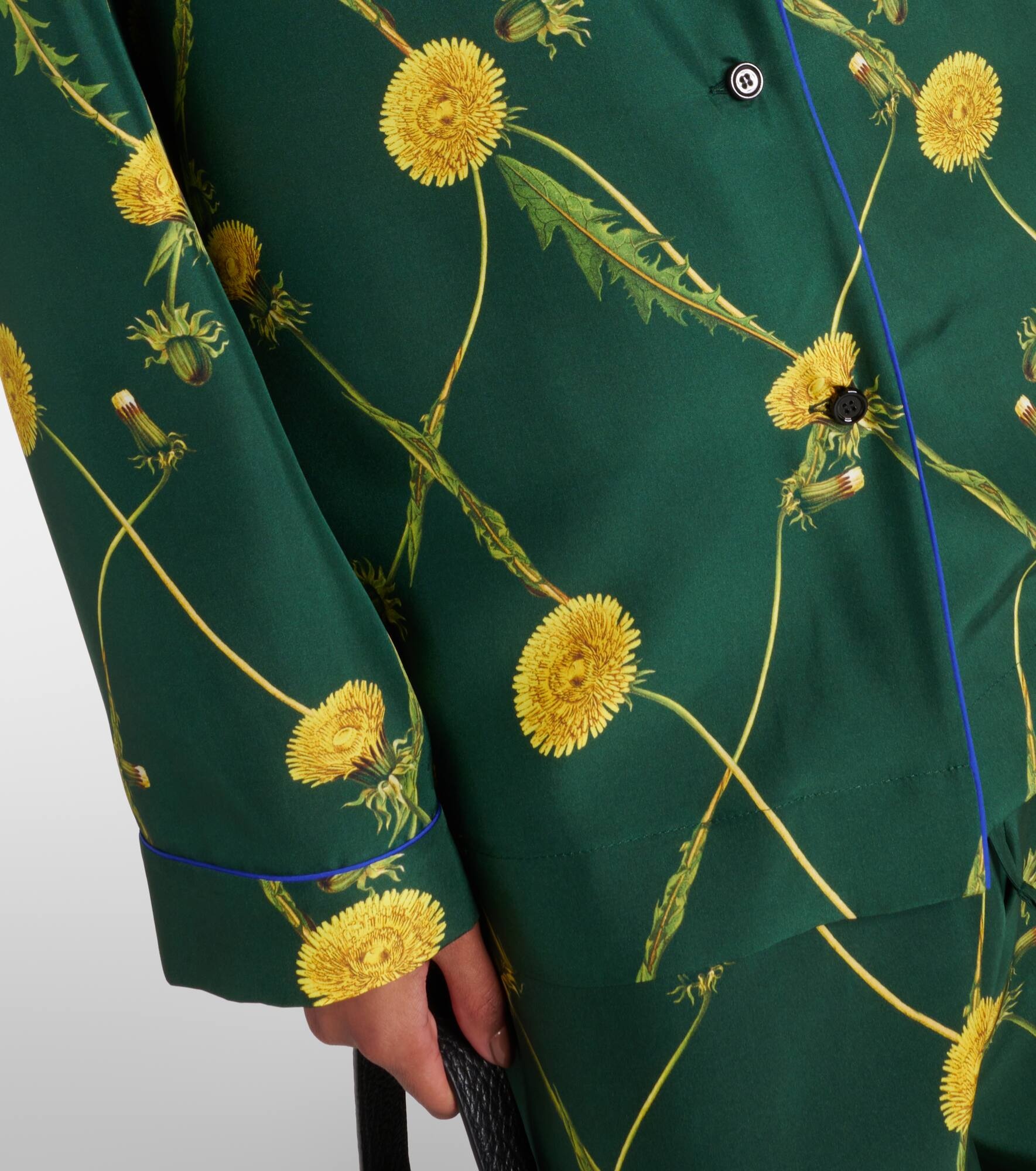 Floral silk poplin pajama shirt - 5