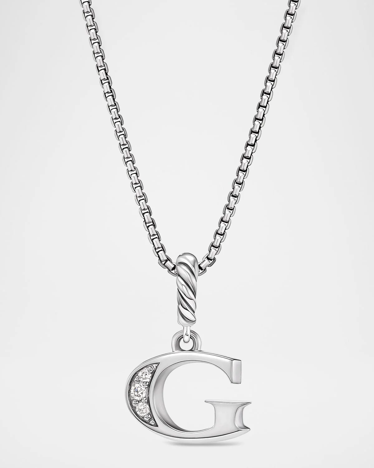 Pave Initial Pendant Necklace with Diamonds in Silver, 17mm - 1
