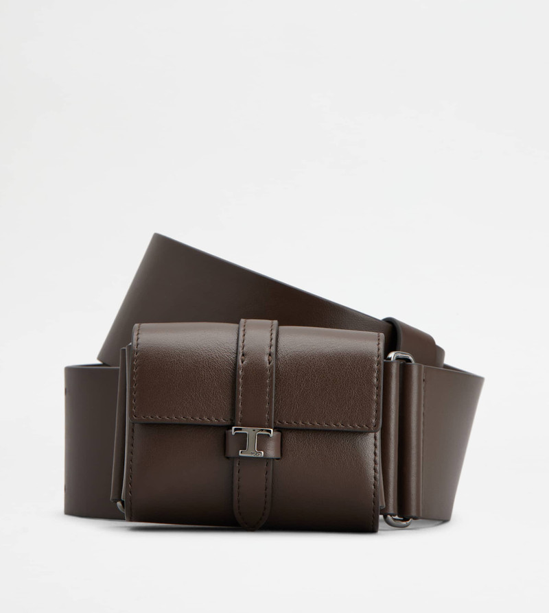 BELT WITH MICRO BAG IN LEATHER - BROWN 1