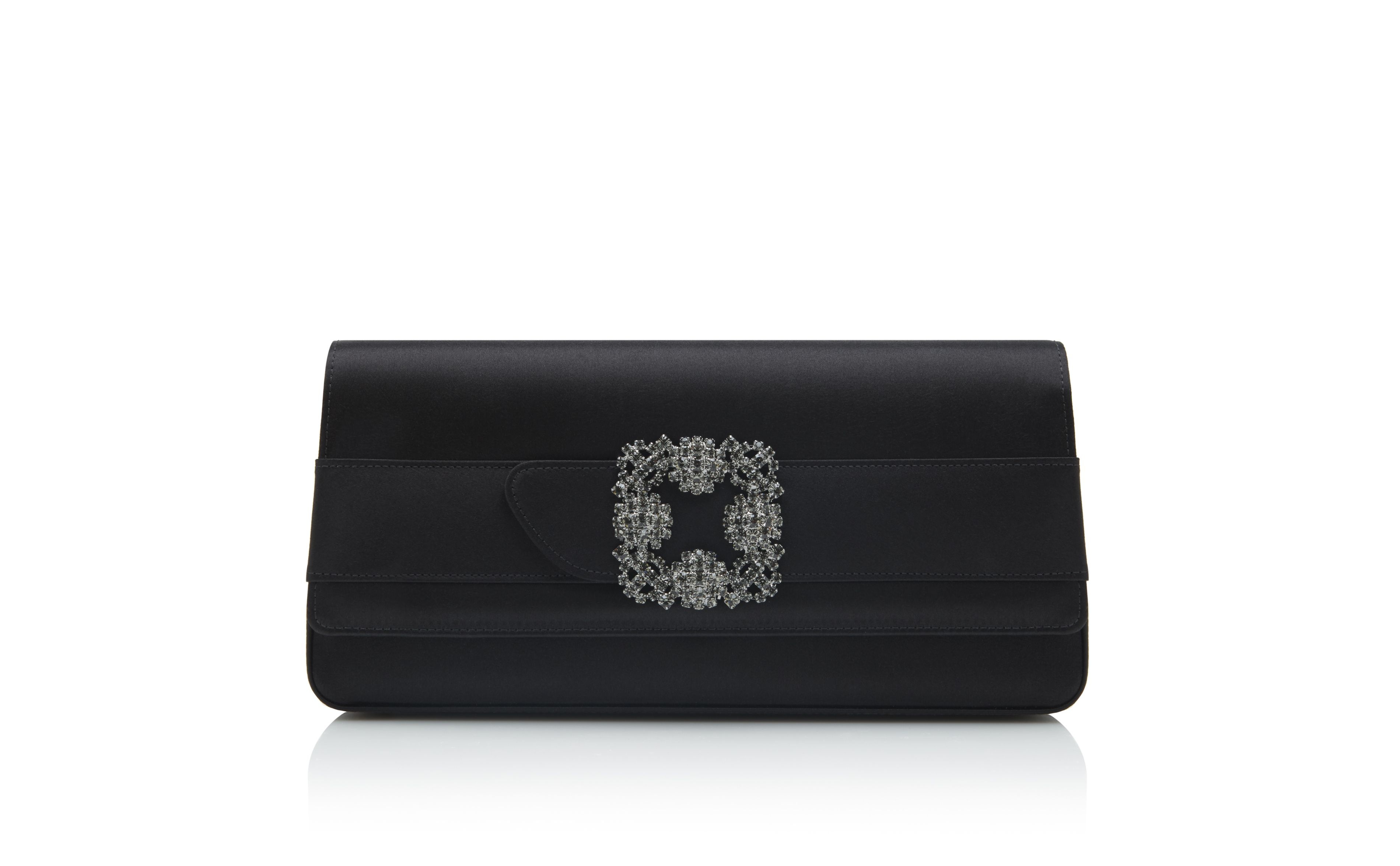 Black Satin Jewel Buckle Clutch - 1