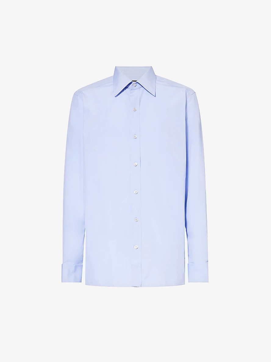 Straight-yoke spread-collar slim-fit cotton-poplin shirt - 1