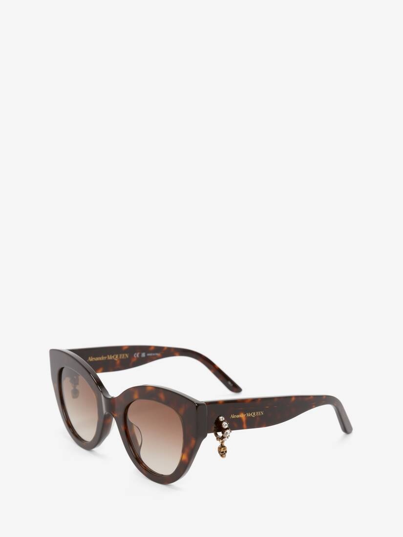 Women's Skull Pendant Jewelled Sunglasses in Havana - Brown - 2