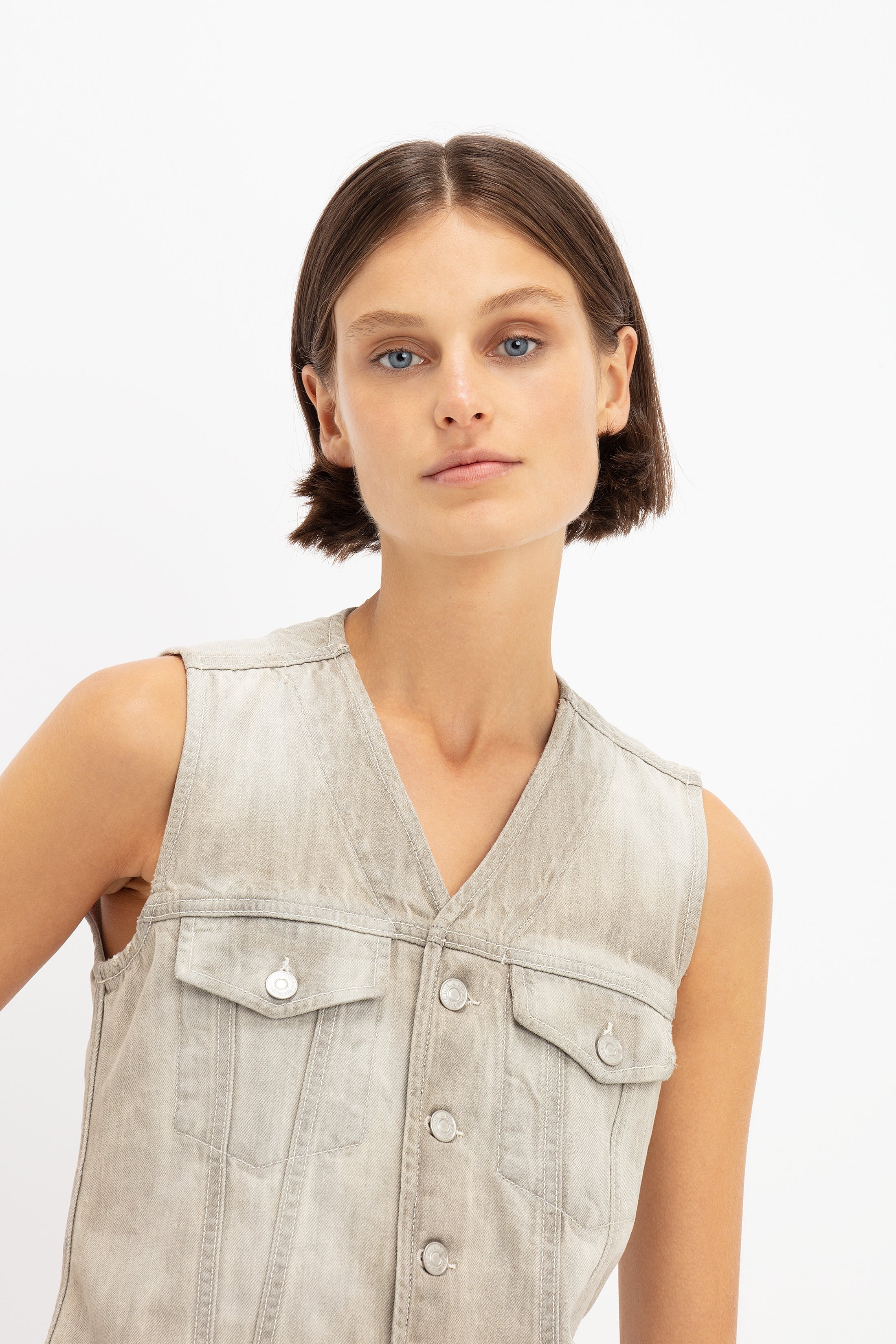 Mia Regan x VB Denim Waistcoat in Light Grey Wash - 5