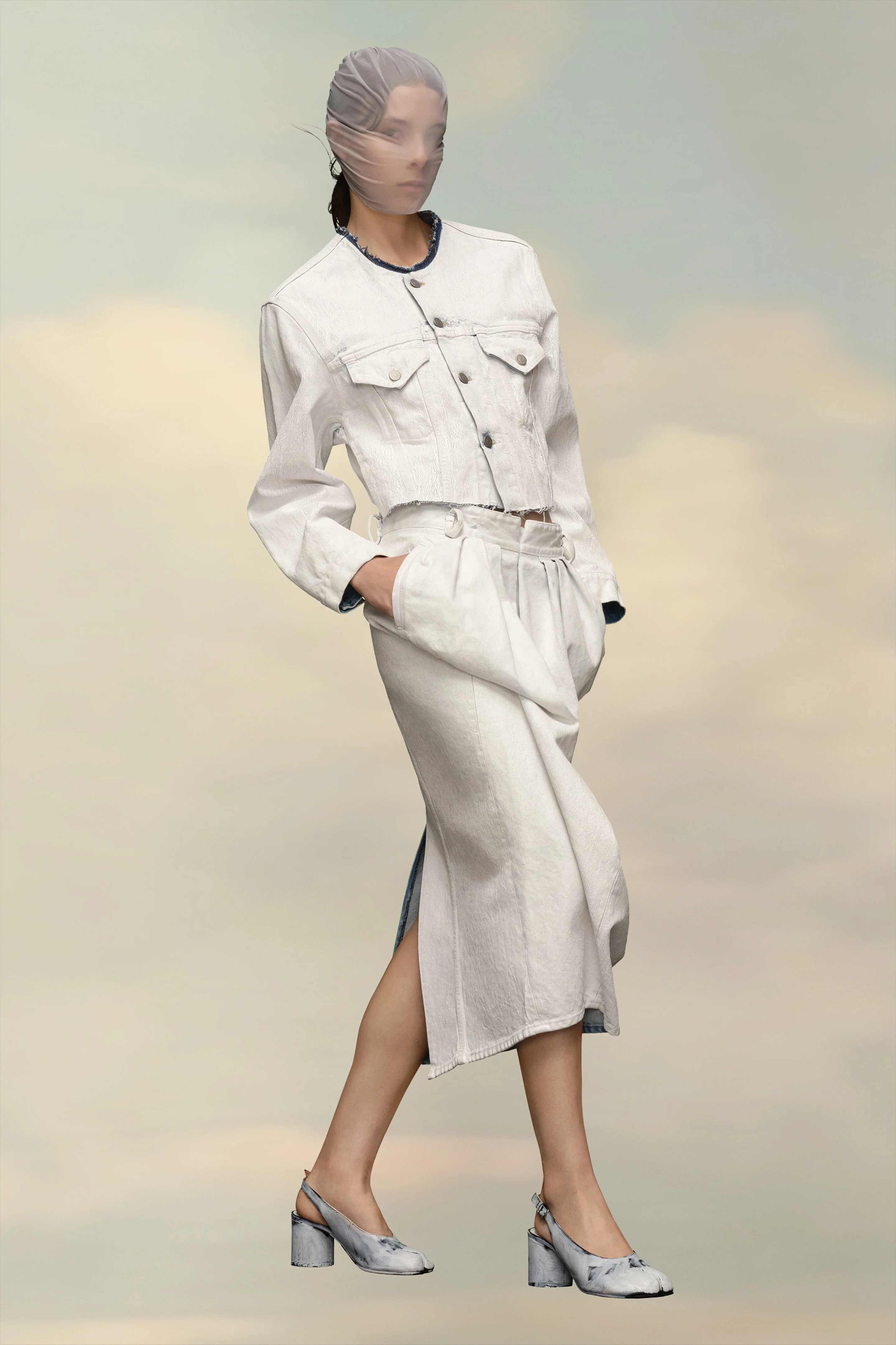 Cropped Collarless Denim Jacket - 1