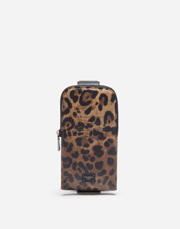 Smartphone holder in dauphine calfskin with leopard print - 1