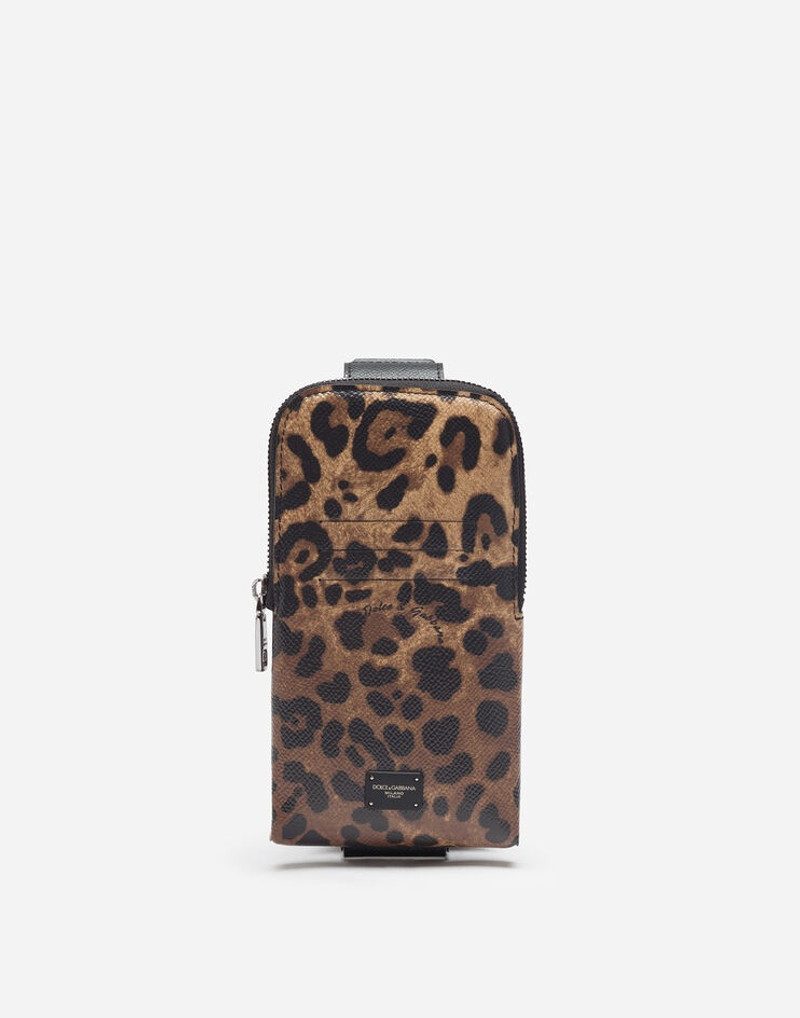 Smartphone holder in dauphine calfskin with leopard print 1