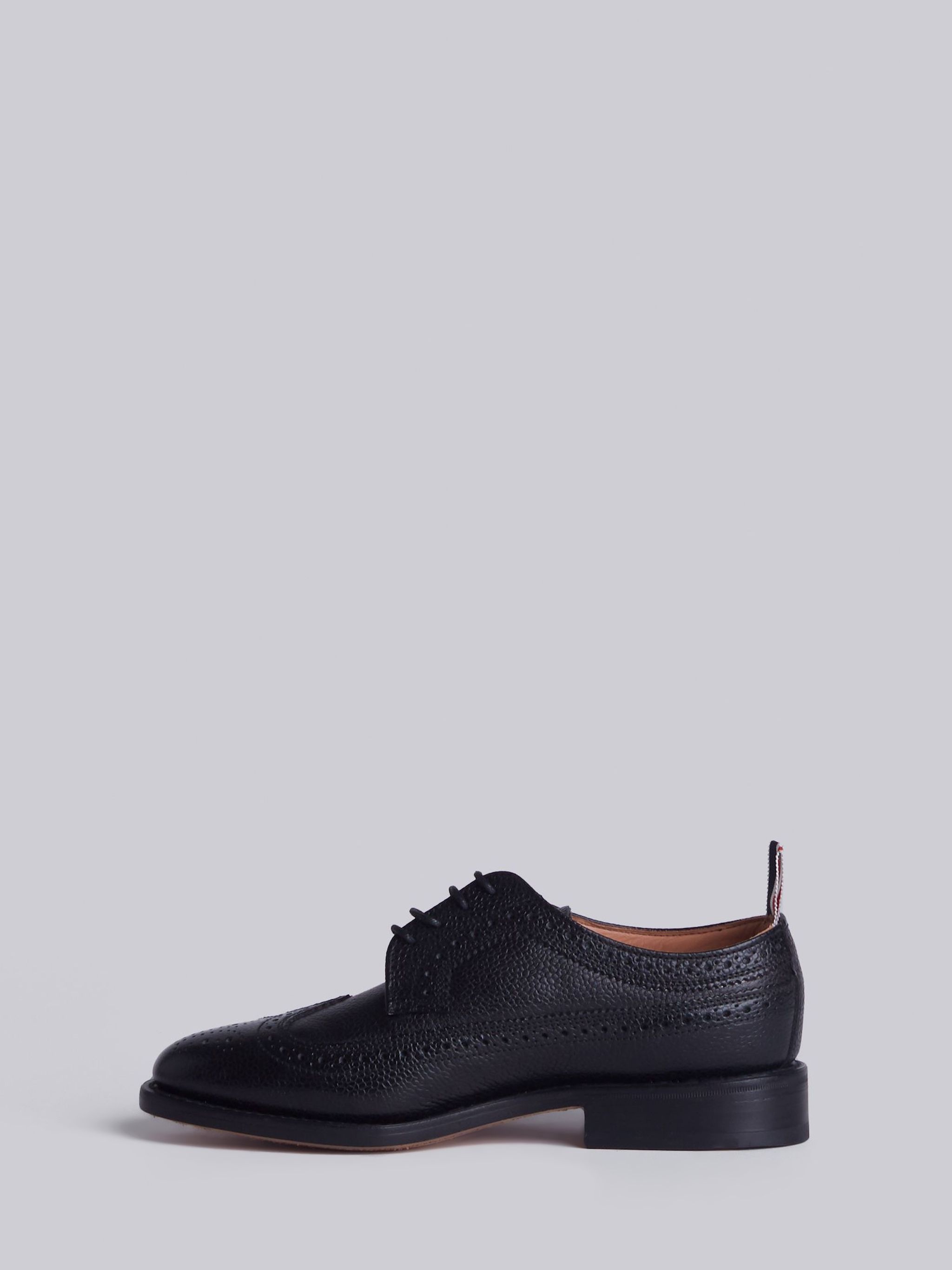 Classic Longwing Brogue Flat In Black Pebble Grain - 3