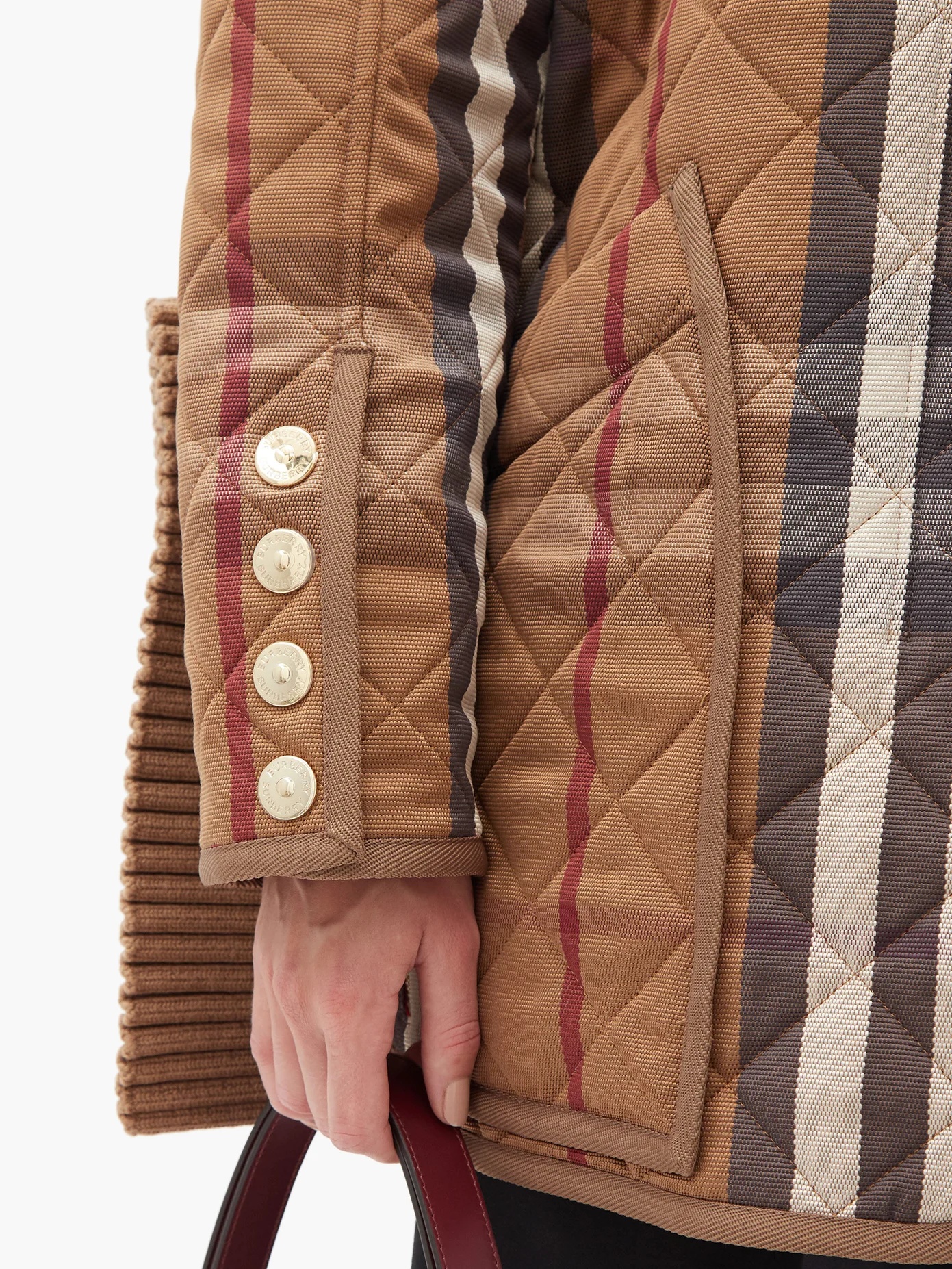 Ribbed-inserts Heritage-check quilted coat - 4