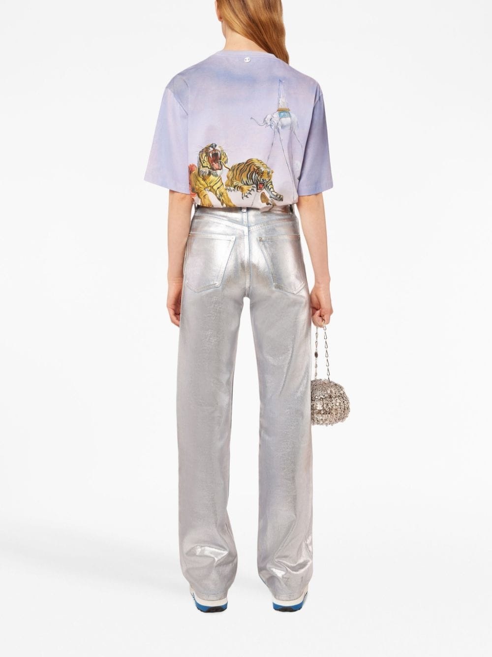 metallic-finish straight-leg trousers - 4