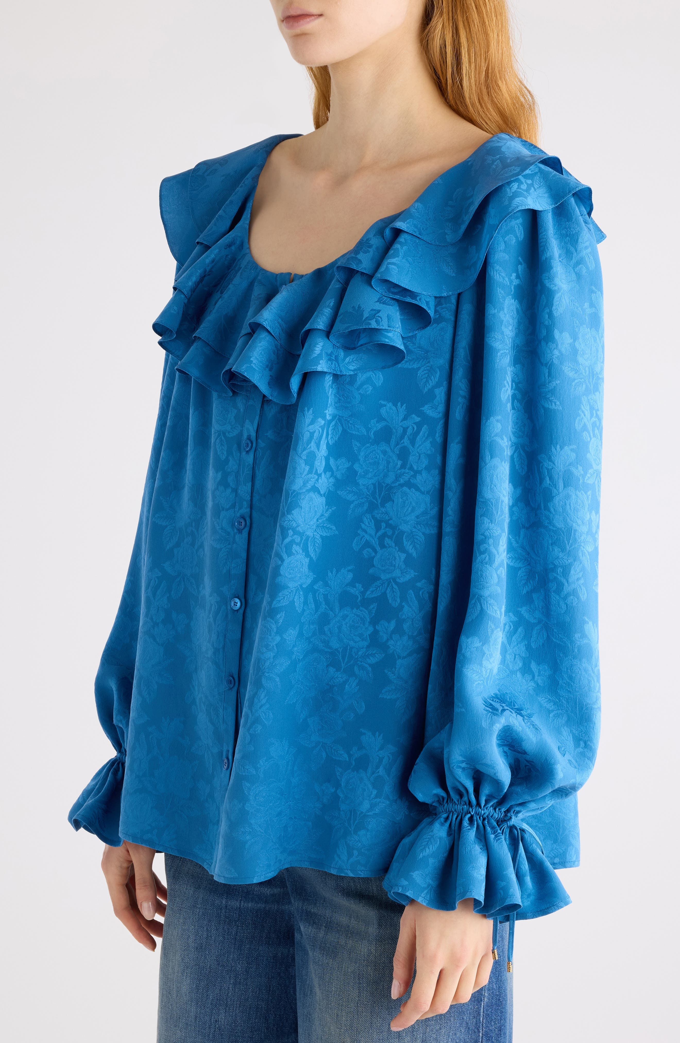 Chloé Floral Jacquard Silk Top in Deep Water at Nordstrom - 5