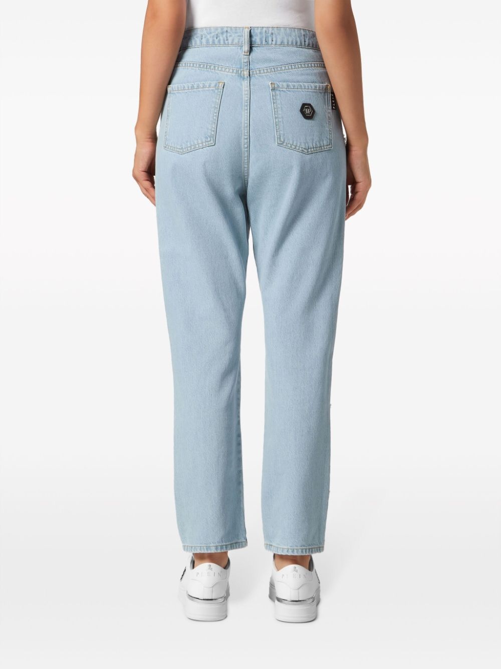 logo-patch cotton tapered jeans - 4