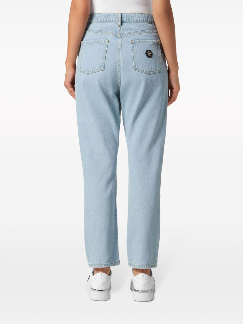 logo-patch cotton tapered jeans 4