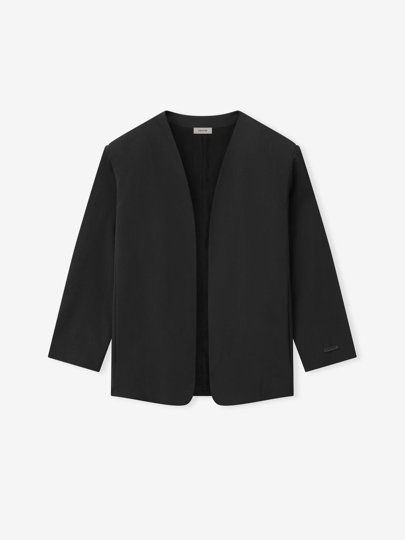 Womens Superfine Wool Twill Collarless Jacket - 1