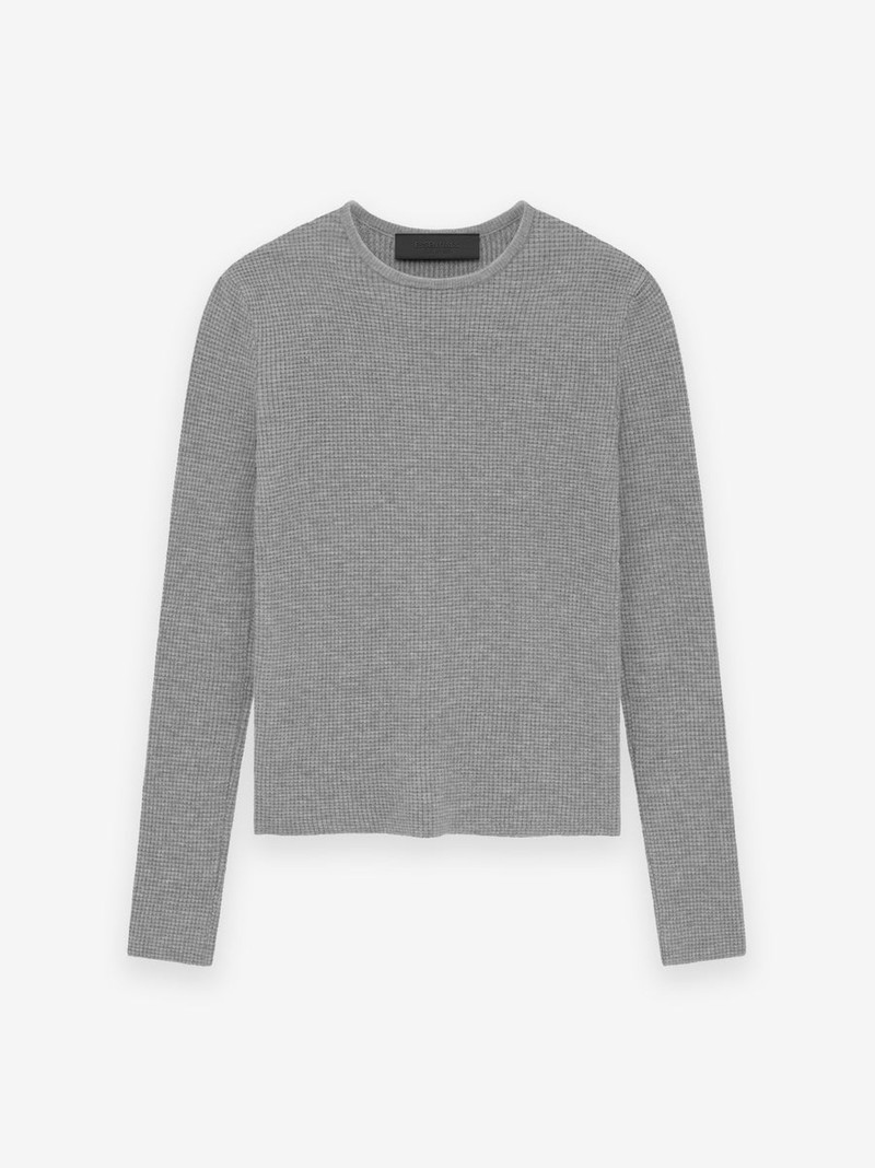 Womens Waffle Fitted Long Sleeve Sweater 1