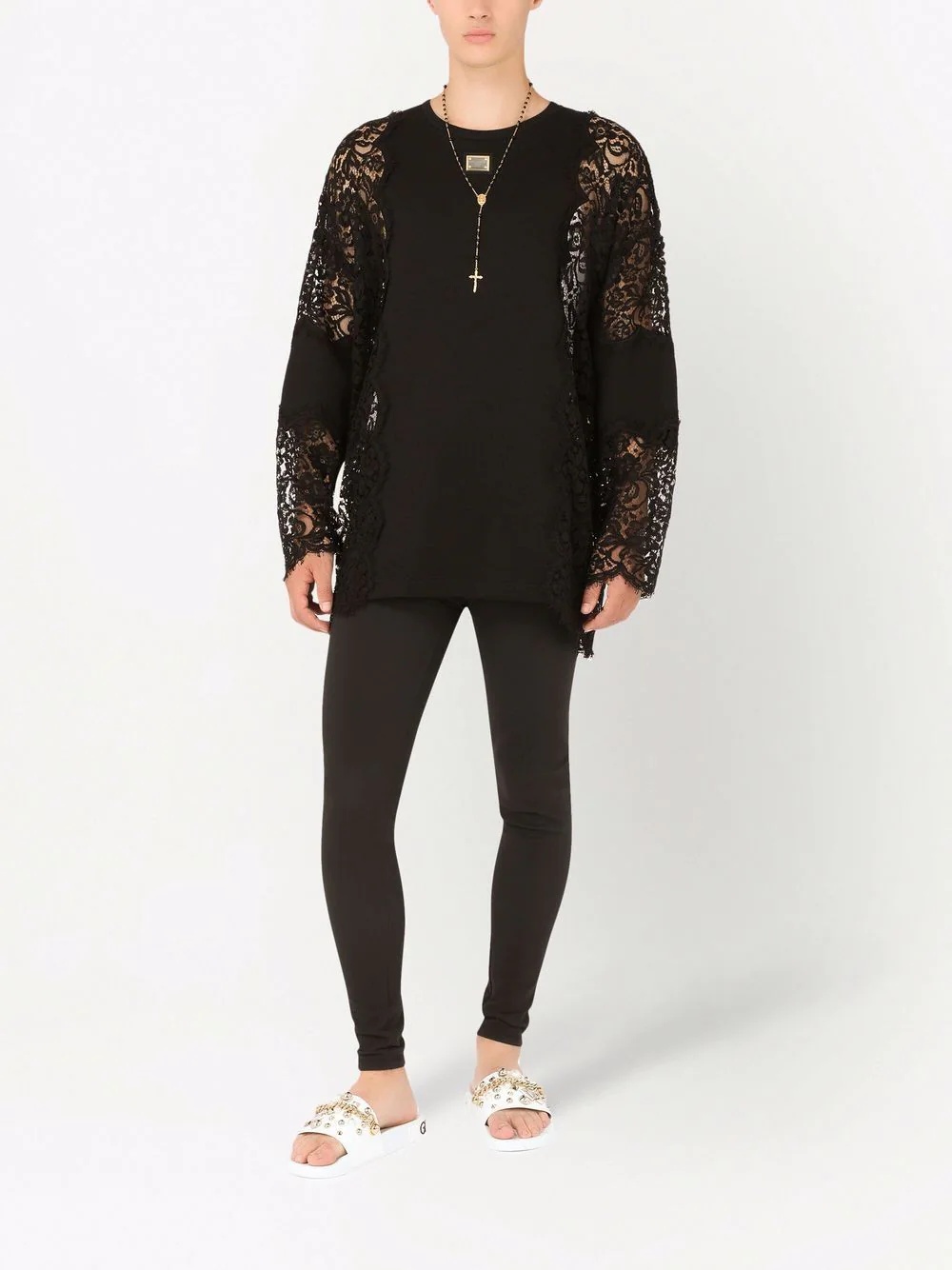 lace-panelled crewneck sweatshirt - 2