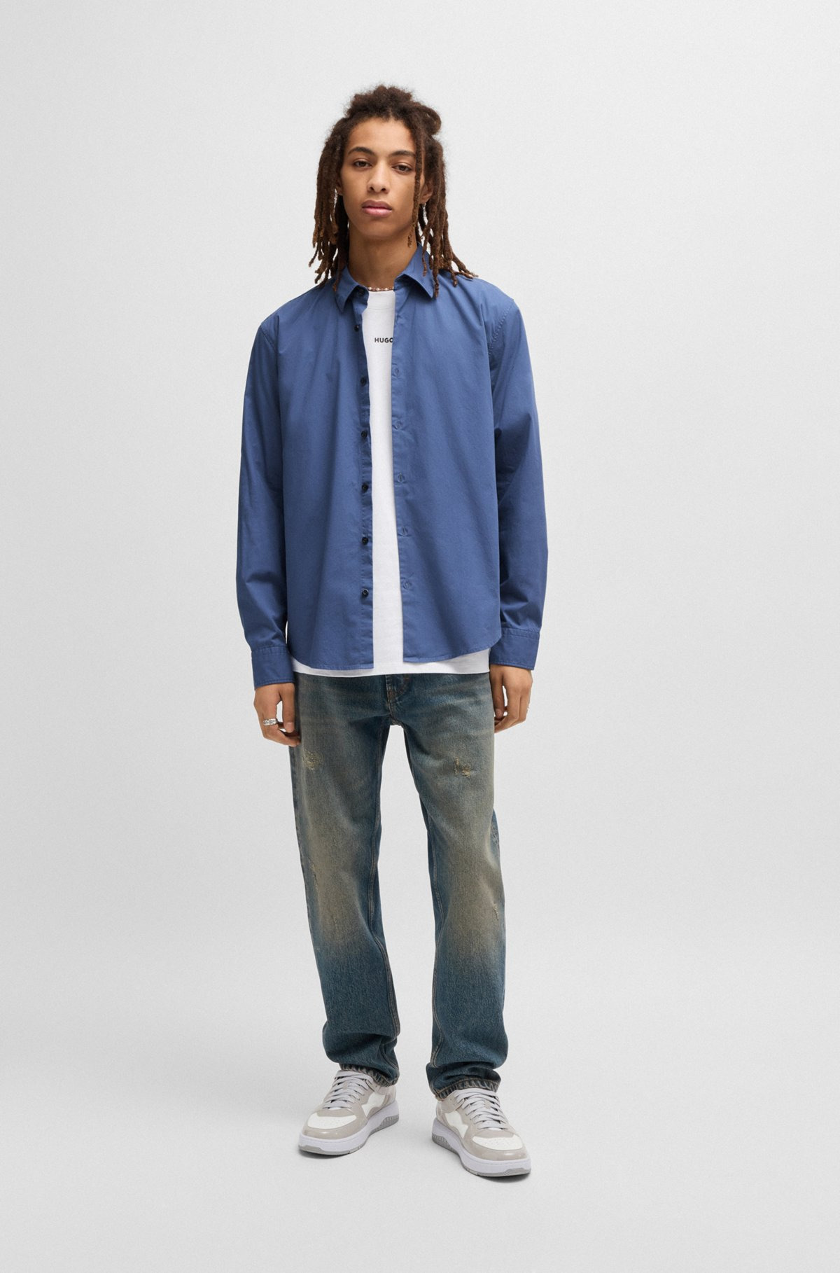 SLIM-FIT SHIRT IN STRETCH-COTTON CANVAS - 4