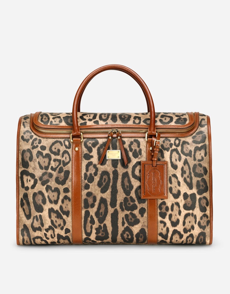 Large pet carrier bag in leopard-print Crespo with branded plate - 1