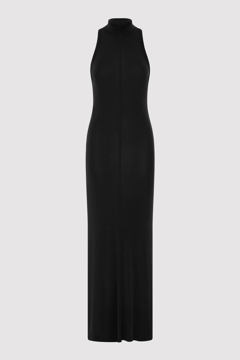 Racer Back Jersey Maxi Dress - Black - 1