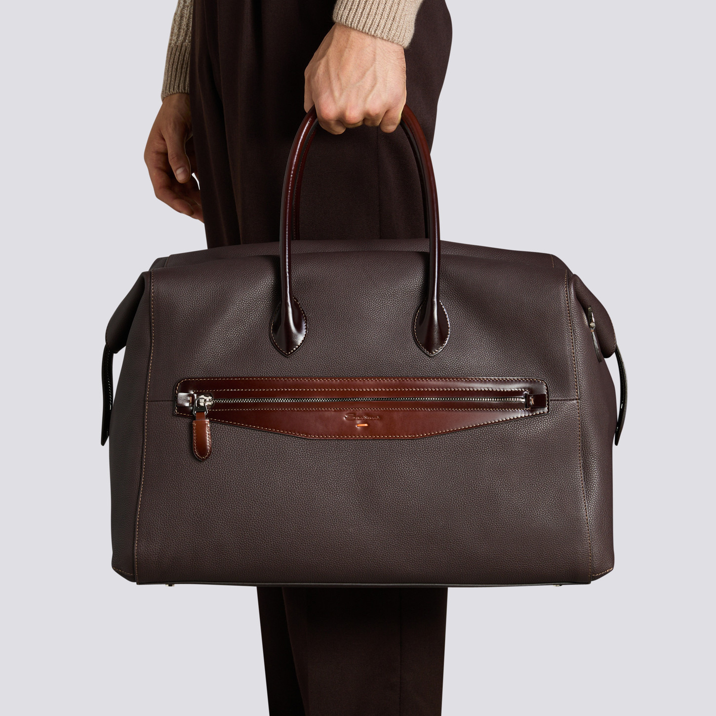Dark brown tumbled leather weekend bag - 2