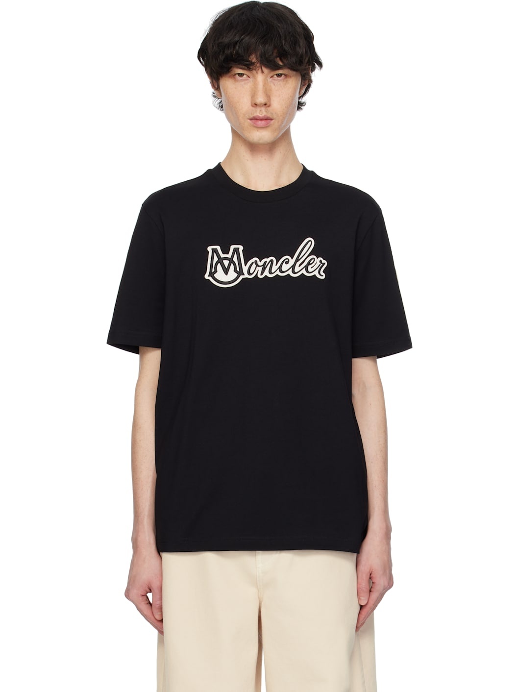 Black Embroidered Varsity Logo Cotton T-shirt - 1