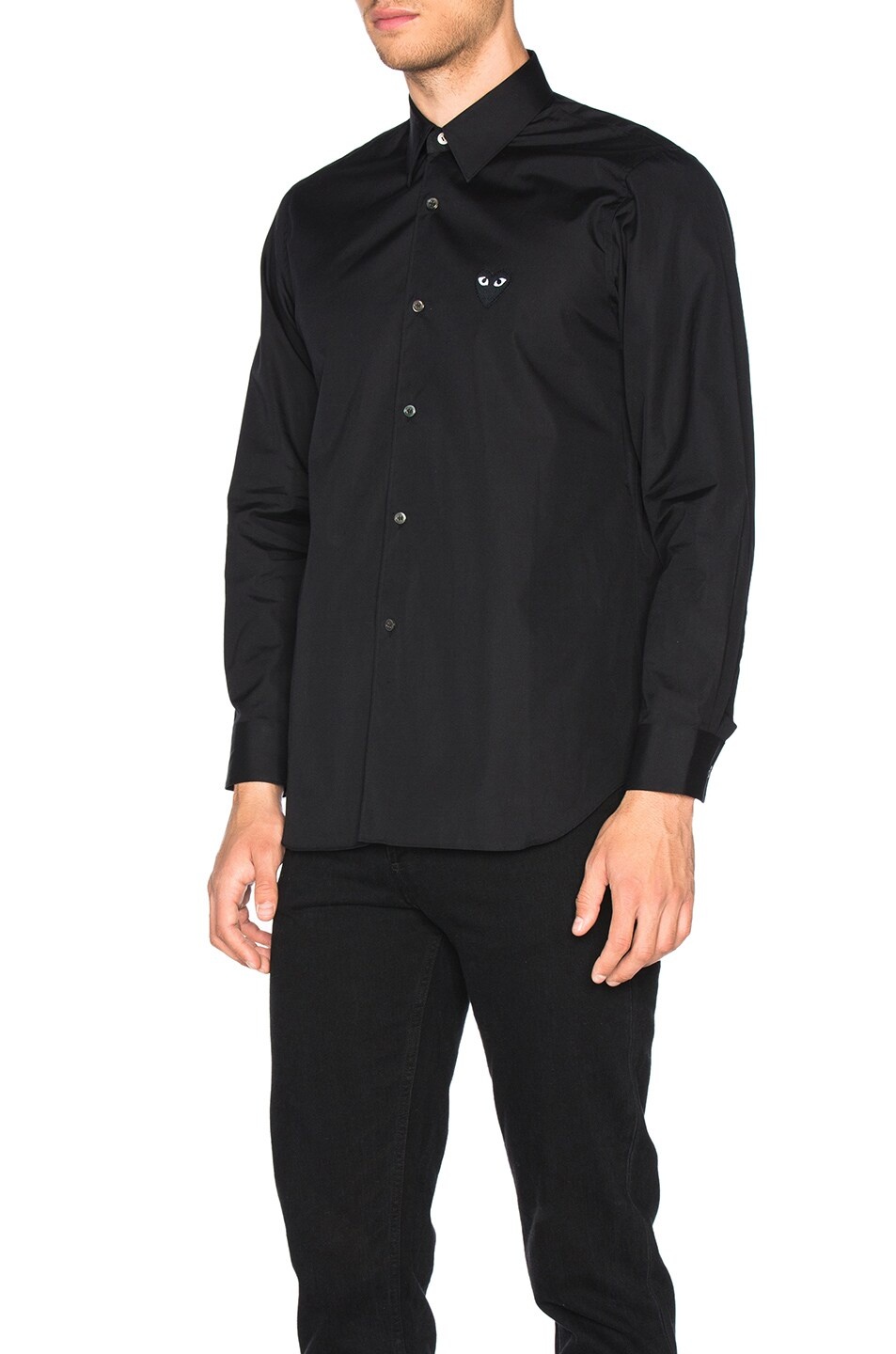 Black Emblem Cotton Button Down - 2