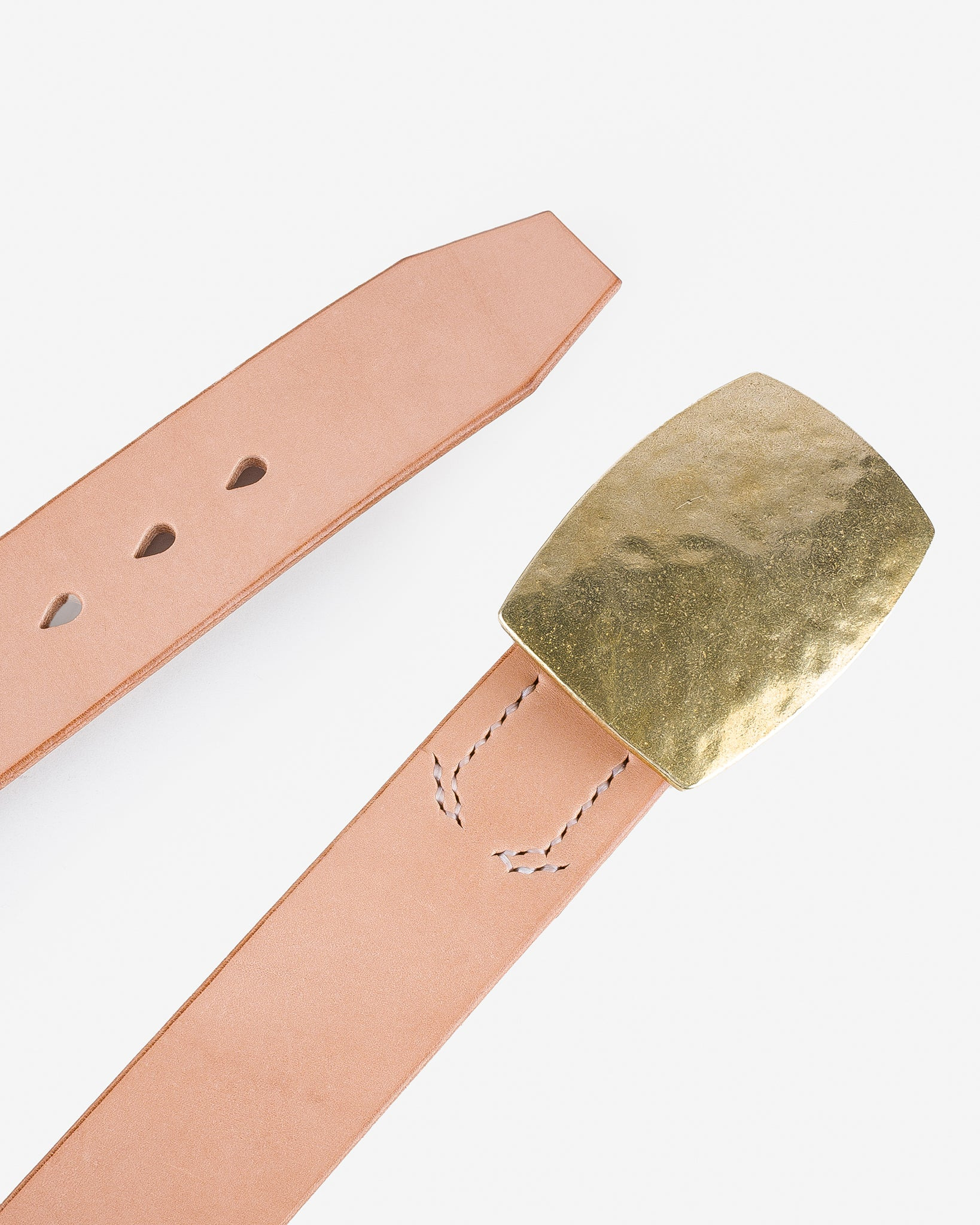 IHB-09-NATB Heavy Plate Brass Buckle Tochigi Leather Belt - Natural - 3