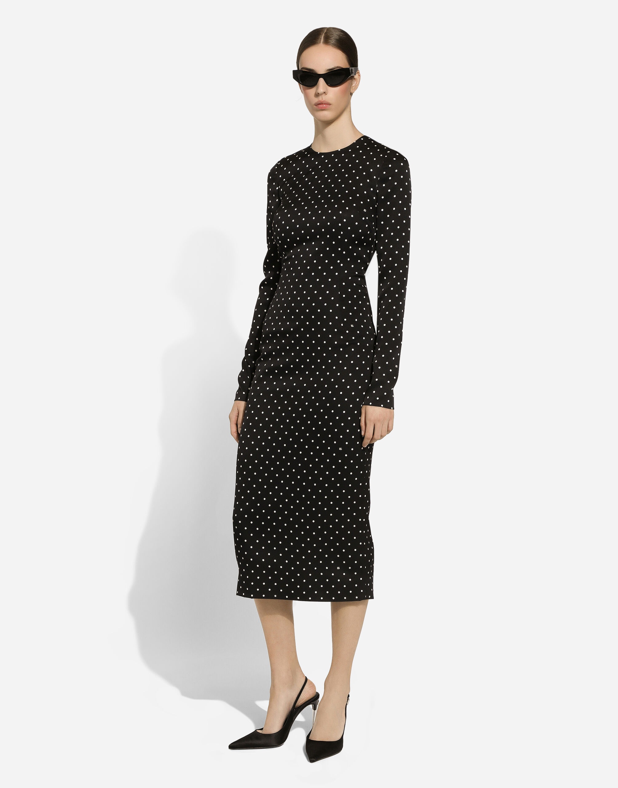 Charmeuse calf-length sheath dress with polka-dot print - 2