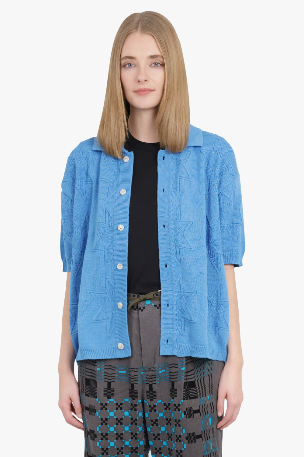 STARFISH JACQUARD HALF KNIT CARDIGAN | BLUE - 2