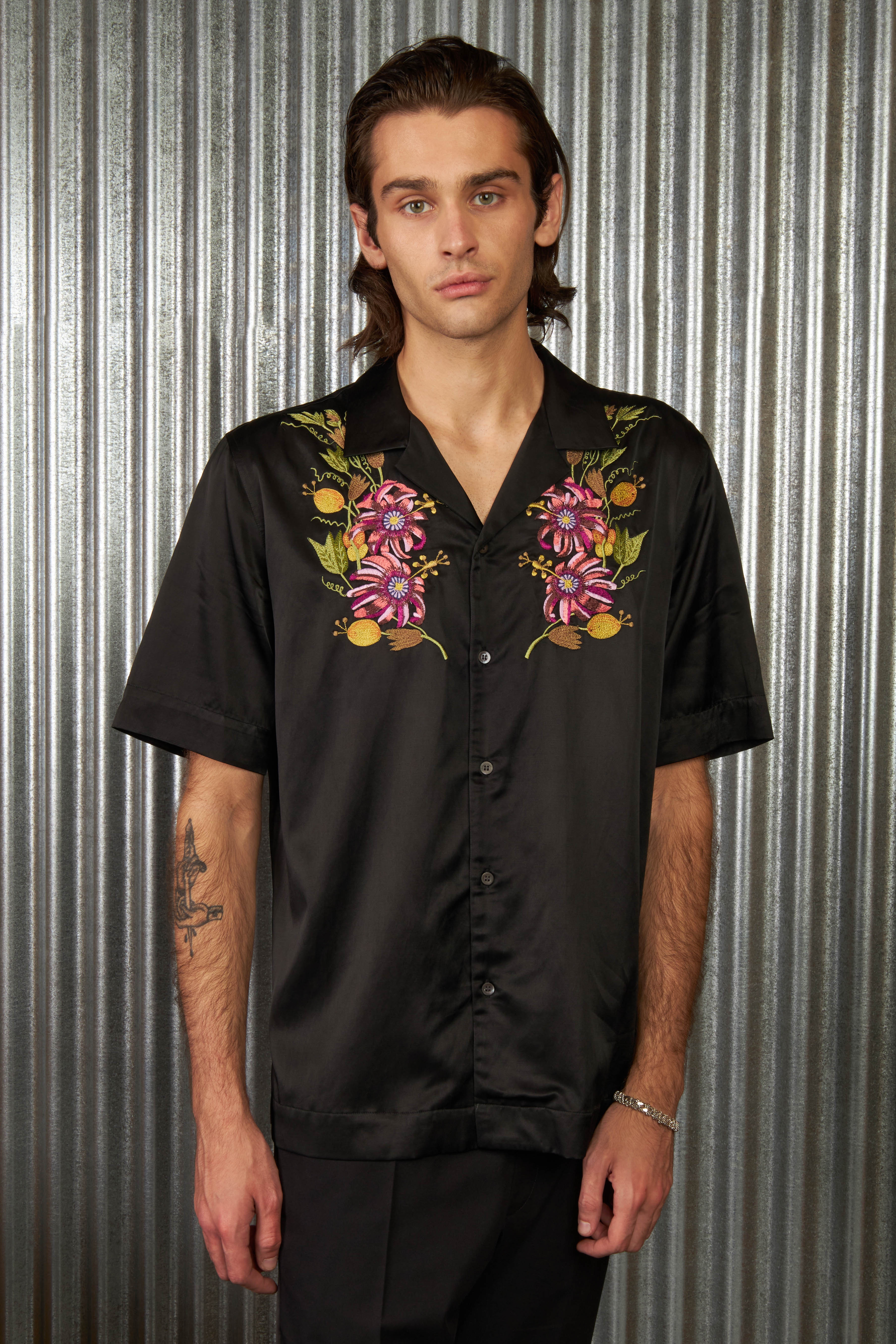 Black Embroidered Viscose Shirt - 1