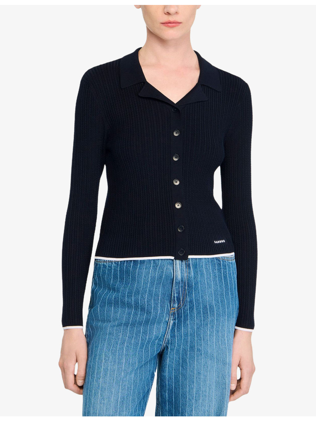 Brand-Embroidered Cropped Knitted Cardigan - 3