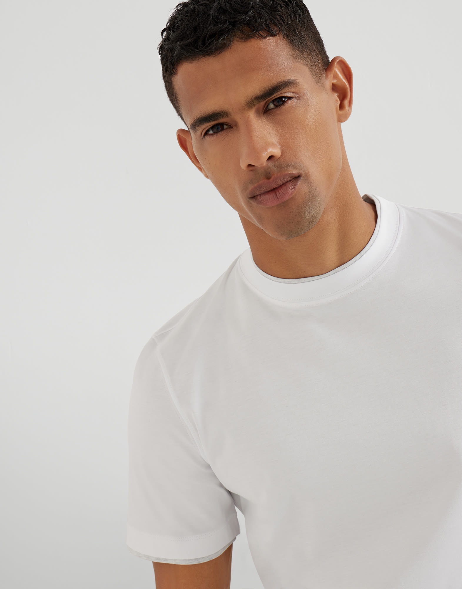Cotton jersey crew neck T-shirt with faux-layering - 3