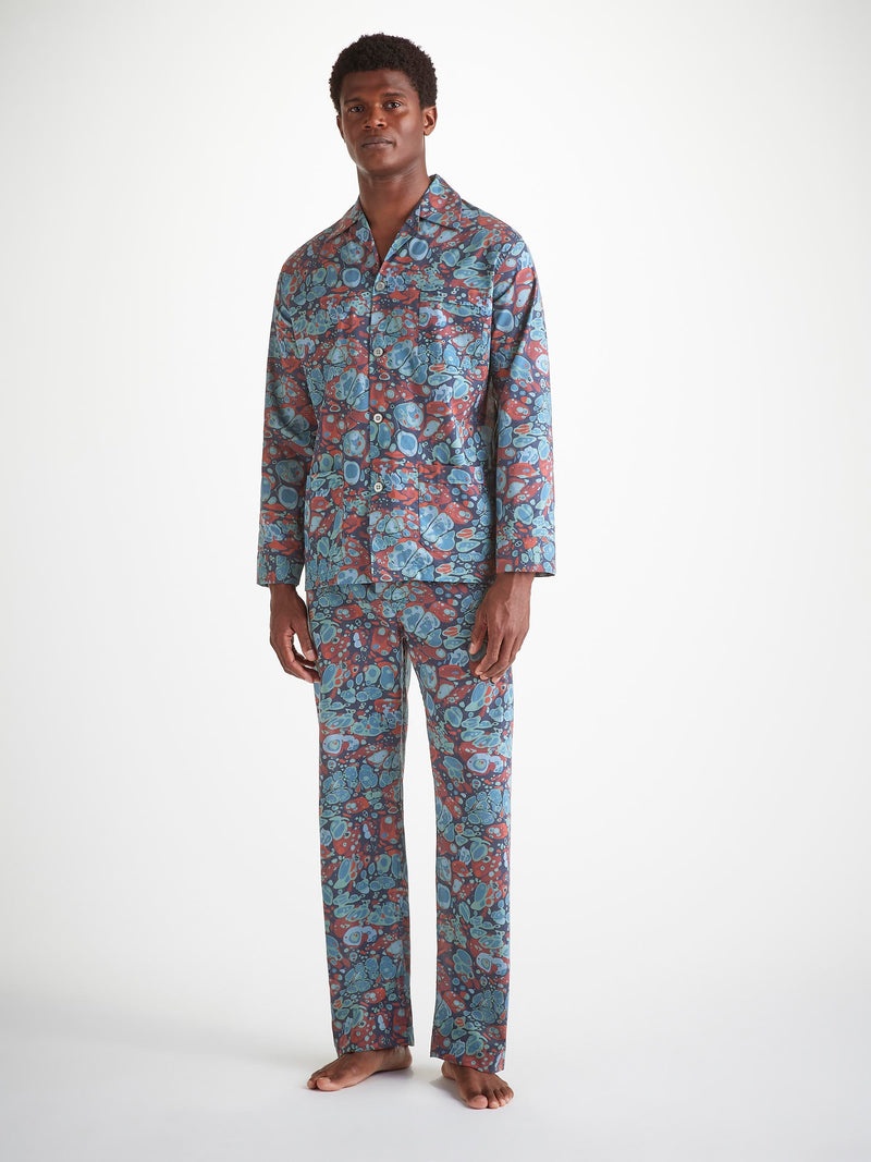 Men's Classic Fit Pajamas Cotton Batiste Multi Marble Print - 3