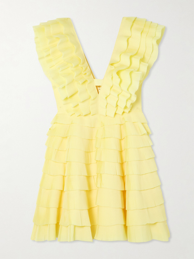 Reflection Tiered Ruffled Plissé-crepe Mini Dress 1